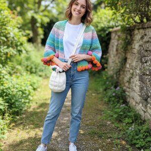 Hand-Crocheted Rose Bouquet Scarf/Shawl New